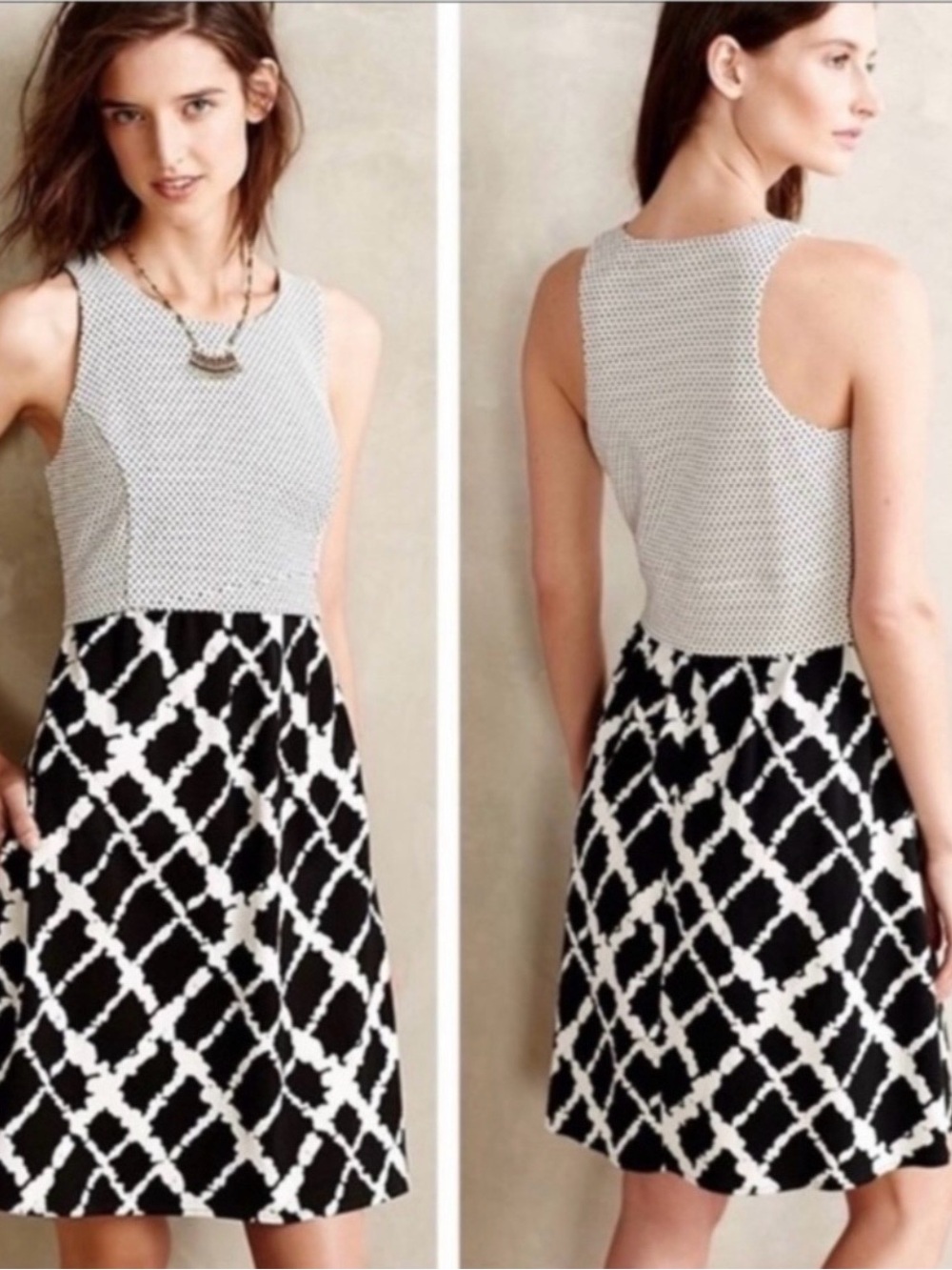 Tabitha Aleida Anthropologie Sleeveless Black White Fit & Flare Dress Size 10